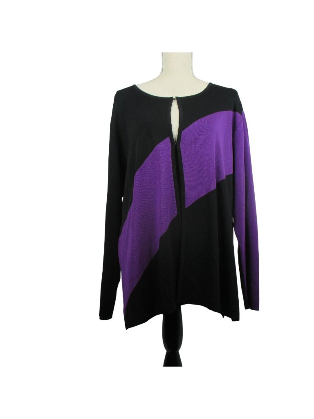 Mistook Knit Open Cardigan Vintage Size 2X Black Purple $195 Elegance Classic